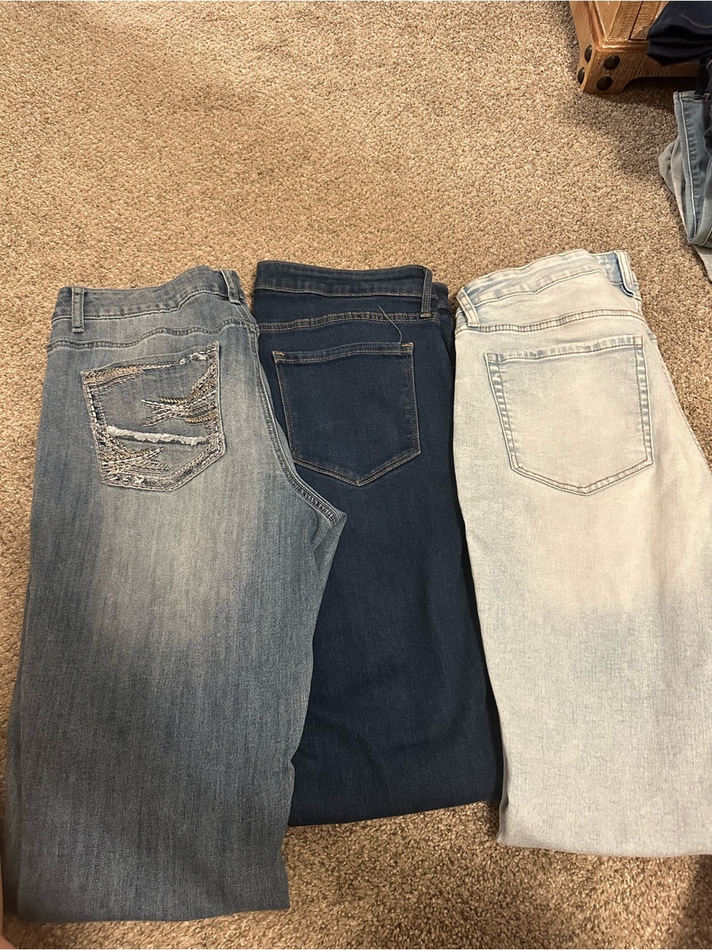 Women’s Blue Denim Jeans - Light, Medium & Dark Washes- left pair are capris